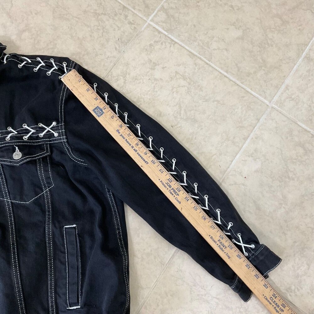 Topshop Moto Denim Jacket Lace Up Details Pockets wms. Size 12 Black Lace detail - Picture 12 of 15